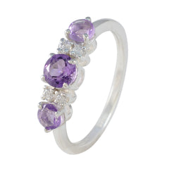 Amethyst Trilogy Japanese 92.5 Silver Purple Gems Delicate Modern Ring Jewelry