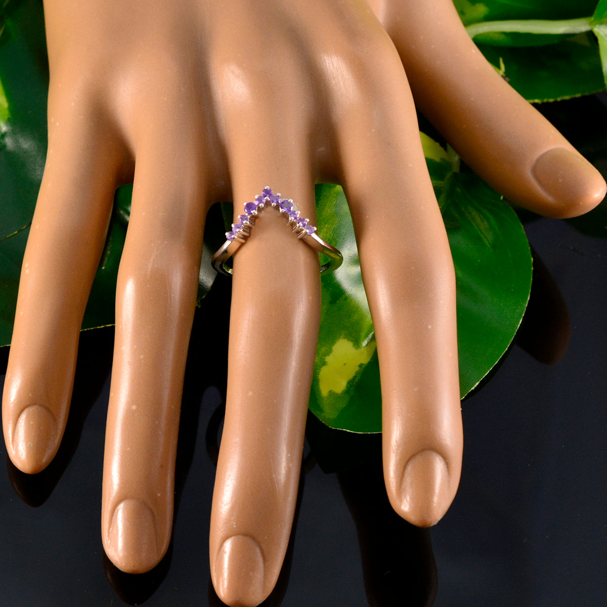 Amethyst mehrere japanische Silber lila Edelsteine zarte Krone Ring Schmuck