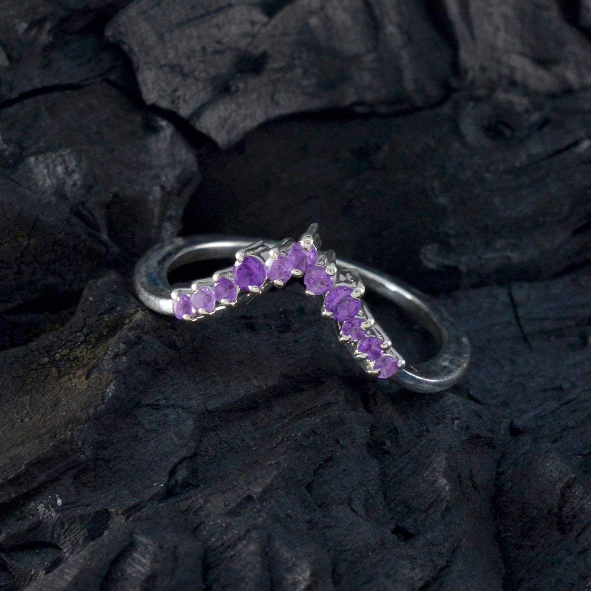 Amethyst mehrere japanische Silber lila Edelsteine zarte Krone Ring Schmuck