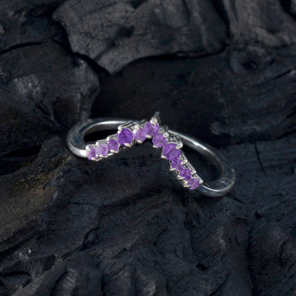 Amethyst multiple Japanese Silver Purple Gemstones Delicate crown Ring Jewellery