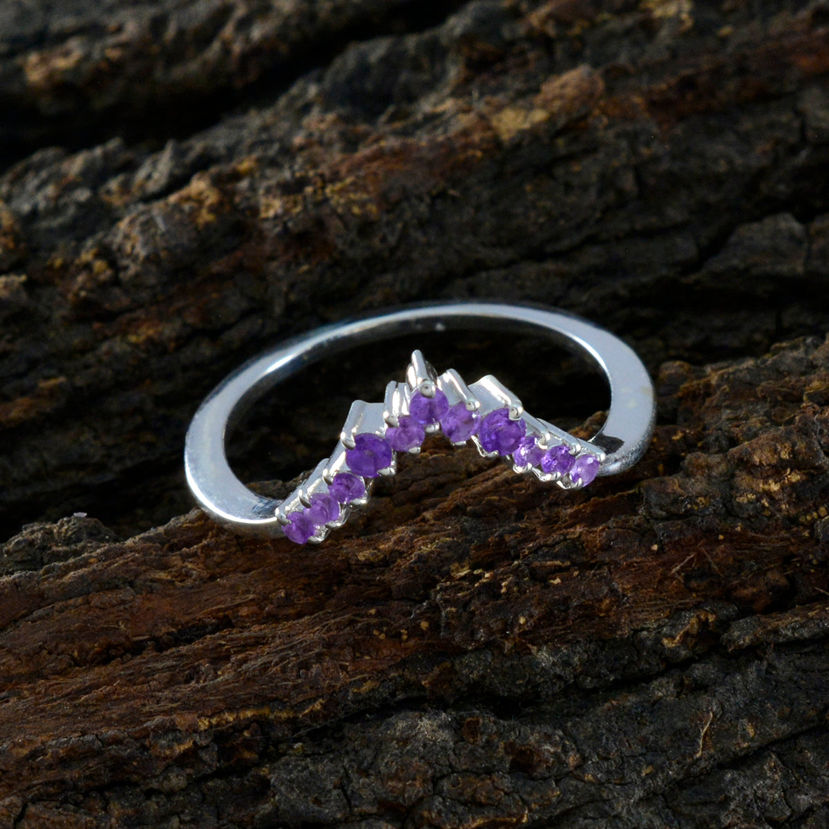 Amethyst mehrere japanische Silber lila Edelsteine zarte Krone Ring Schmuck