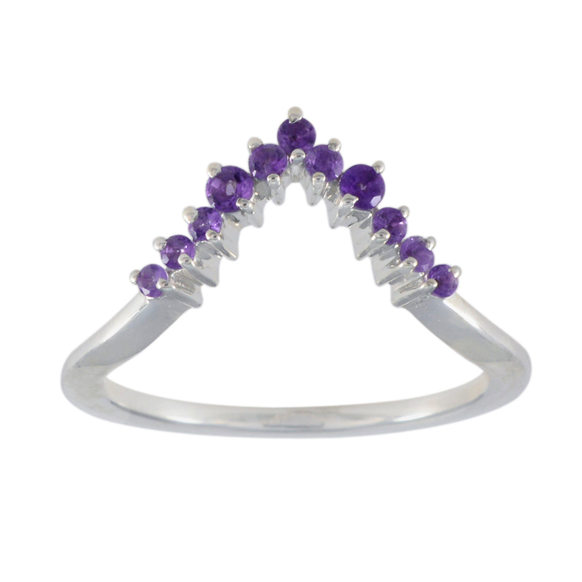 Amethyst multiple Japanese Silver Purple Gemstones Delicate crown Ring Jewellery