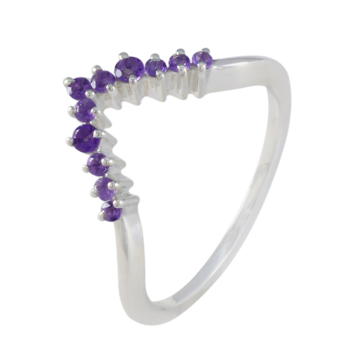 Amethyst multiple Japanese Silver Purple Gemstones Delicate crown Ring Jewellery