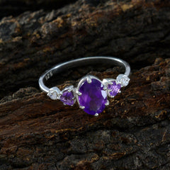 Amethyst Trilogy American 92.5 Silver Purple Gemstones Elegant  Feminine Ring Jewelry