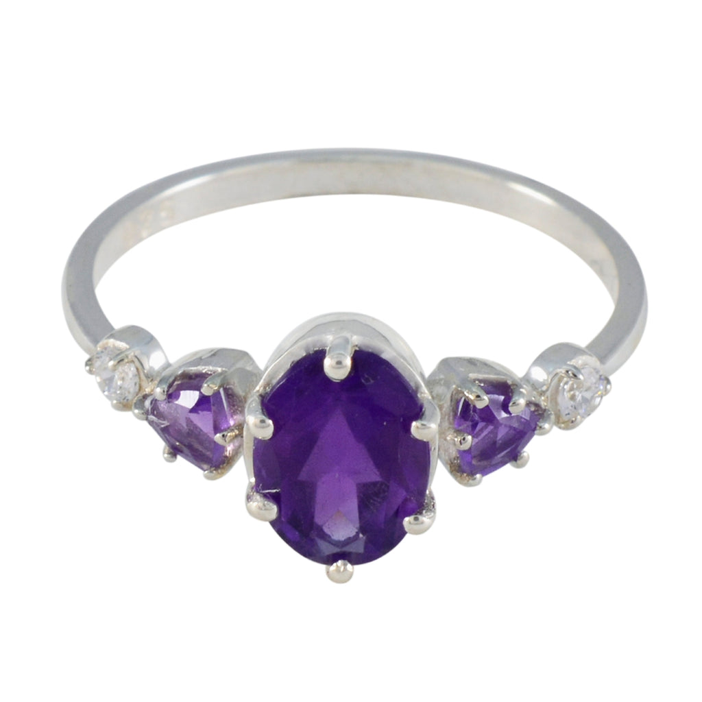 Amethyst Trilogy American 92.5 Silver Purple Gemstones Elegant  Feminine Ring Jewelry