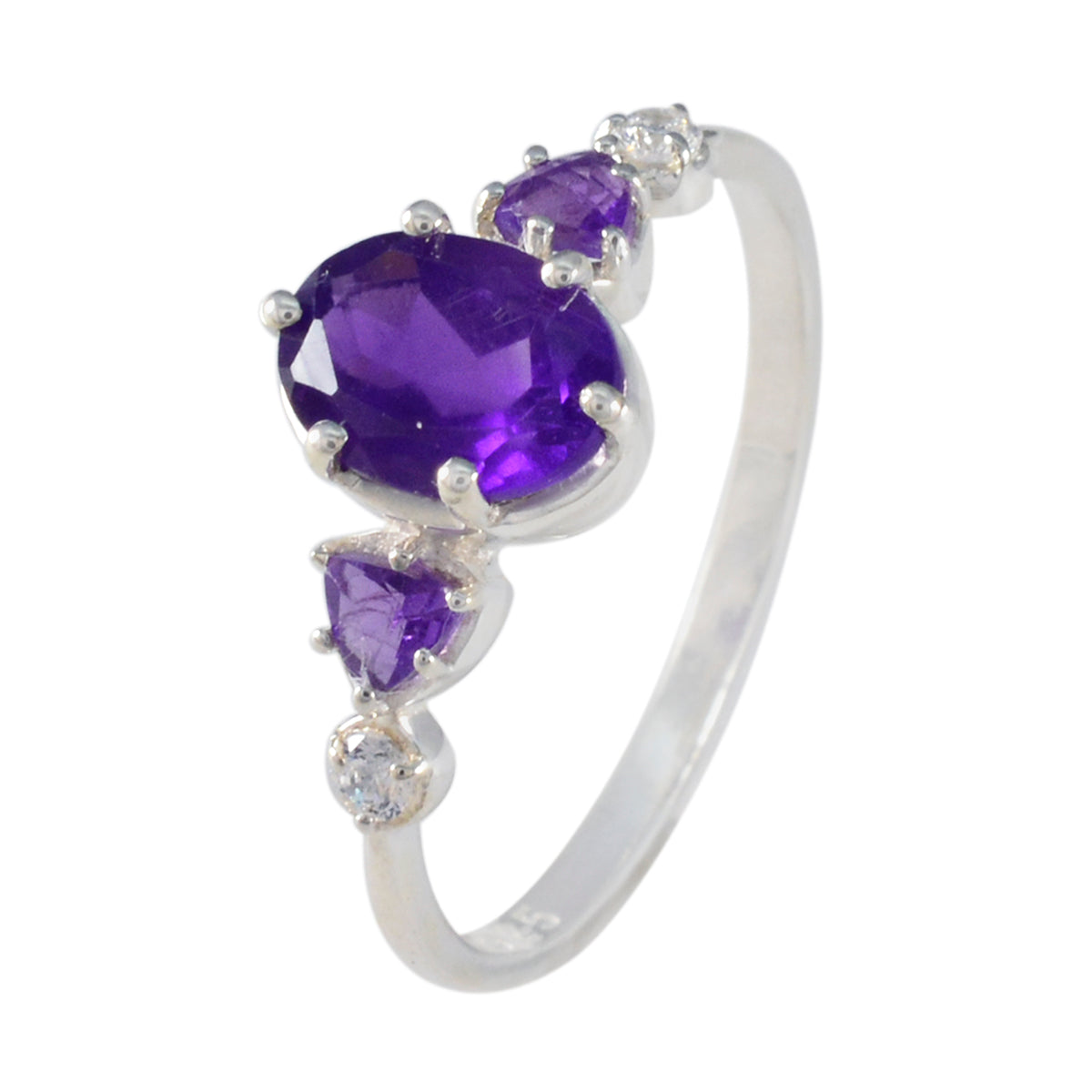 Amethyst Trilogy American 92.5 Silver Purple Gemstones Elegant  Feminine Ring Jewelry