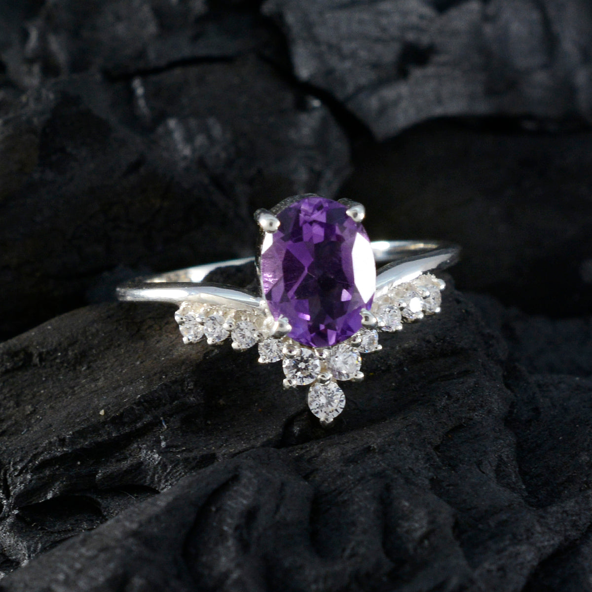 Amethyst Halo Japanese Silver Purple Gemstone Delicate Fairytale Ring Jewelry