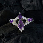 Amethyst Halo Indian 925 Sterling Silver Purple Gemstones Featherlight Sophisticated Ring Jewelry
