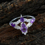 Amethyst Halo Indian 925 Sterling Silver Purple Gemstones Featherlight Sophisticated Ring Jewelry