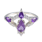 Amethyst Halo Indian 925 Sterling Silver Purple Gemstones Featherlight Sophisticated Ring Jewelry