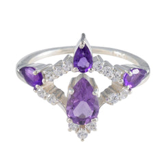Amethyst Halo Indian 925 Sterling Silver Purple Gemstones Featherlight Sophisticated Ring Jewelry