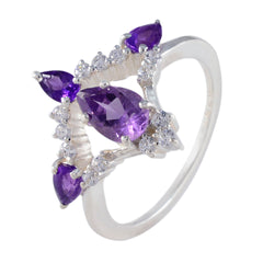 Amethyst Halo Indian 925 Sterling Silver Purple Gemstones Featherlight Sophisticated Ring Jewelry