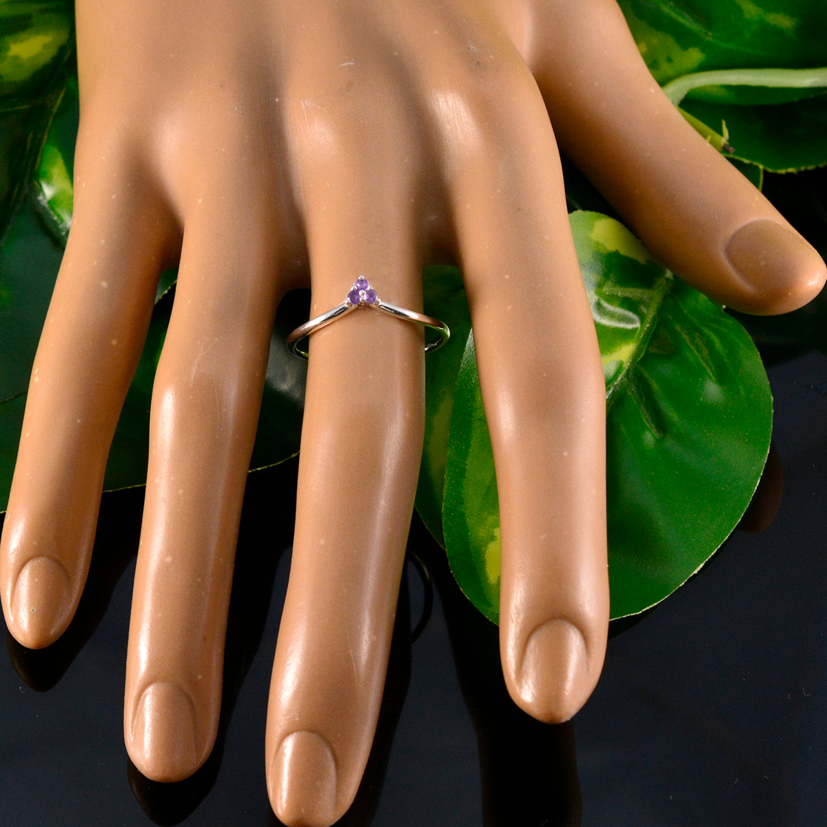 Amethyst Trilogy Japanese Sterling Silver Purple Gemstone Minimalist valentine Ring Jewelry