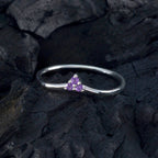 Amethyst Trilogy Japanese Sterling Silver Purple Gemstone Minimalist valentine Ring Jewelry