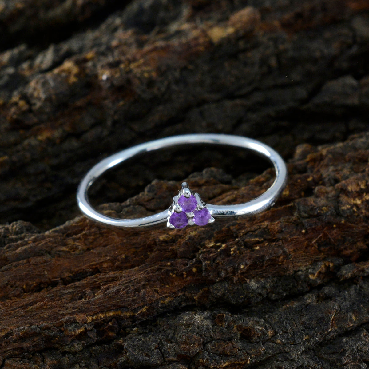 Amethyst Trilogy Japanese Sterling Silver Purple Gemstone Minimalist valentine Ring Jewelry