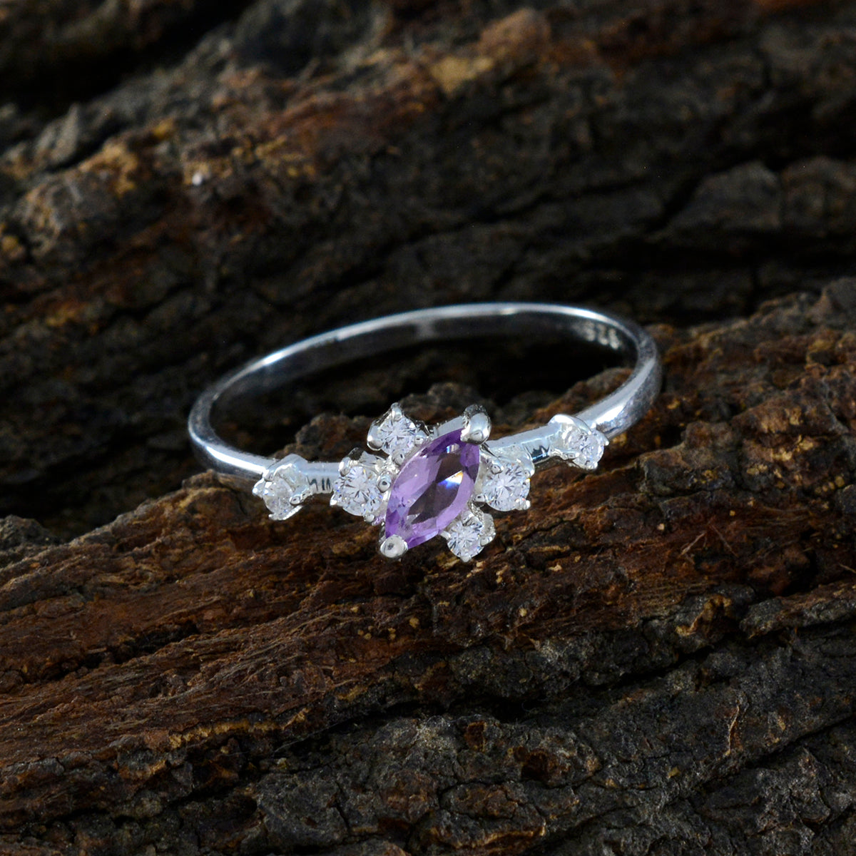 Amethyst Halo Korean 925 Silver Purple Gems Minimalist Modern Ring Jewelry