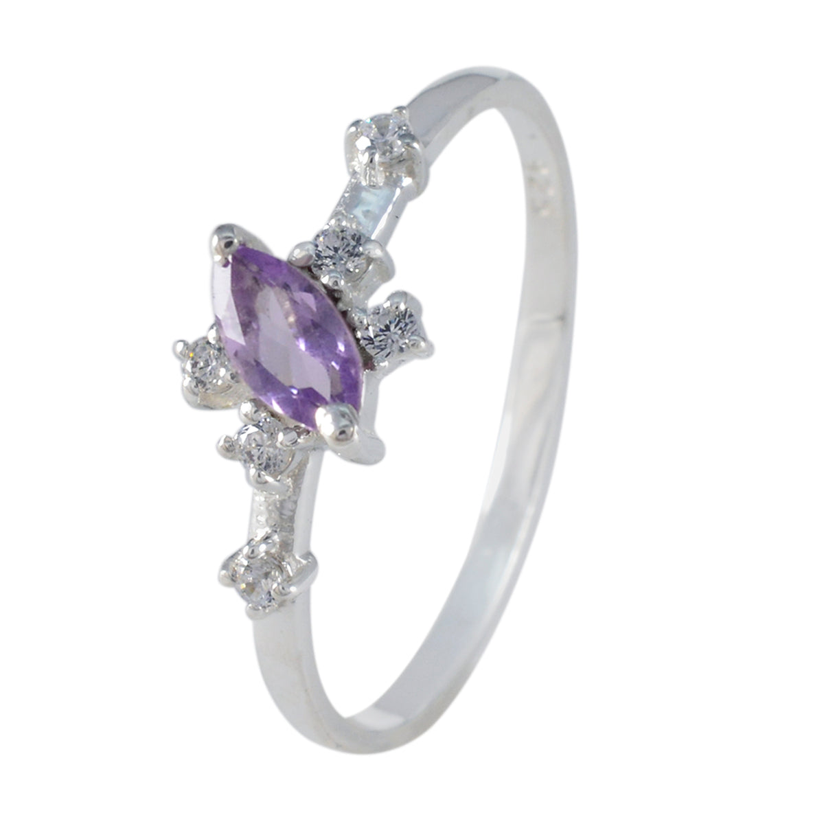Amethyst Halo Korean 925 Silver Purple Gems Minimalist Modern Ring Jewelry