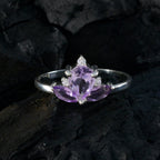 Amethyst Trilogy Turkish 925 Sterling Silver Purple Gemstones Elegant  crown Ring Jewelry
