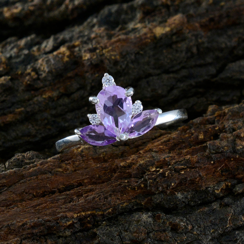 Amethyst Trilogy Turkish 925 Sterling Silver Purple Gemstones Elegant  crown Ring Jewelry