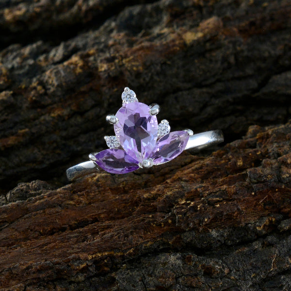 Amethyst Trilogy Turkish 925 Sterling Silver Purple Gemstones Elegant  crown Ring Jewelry