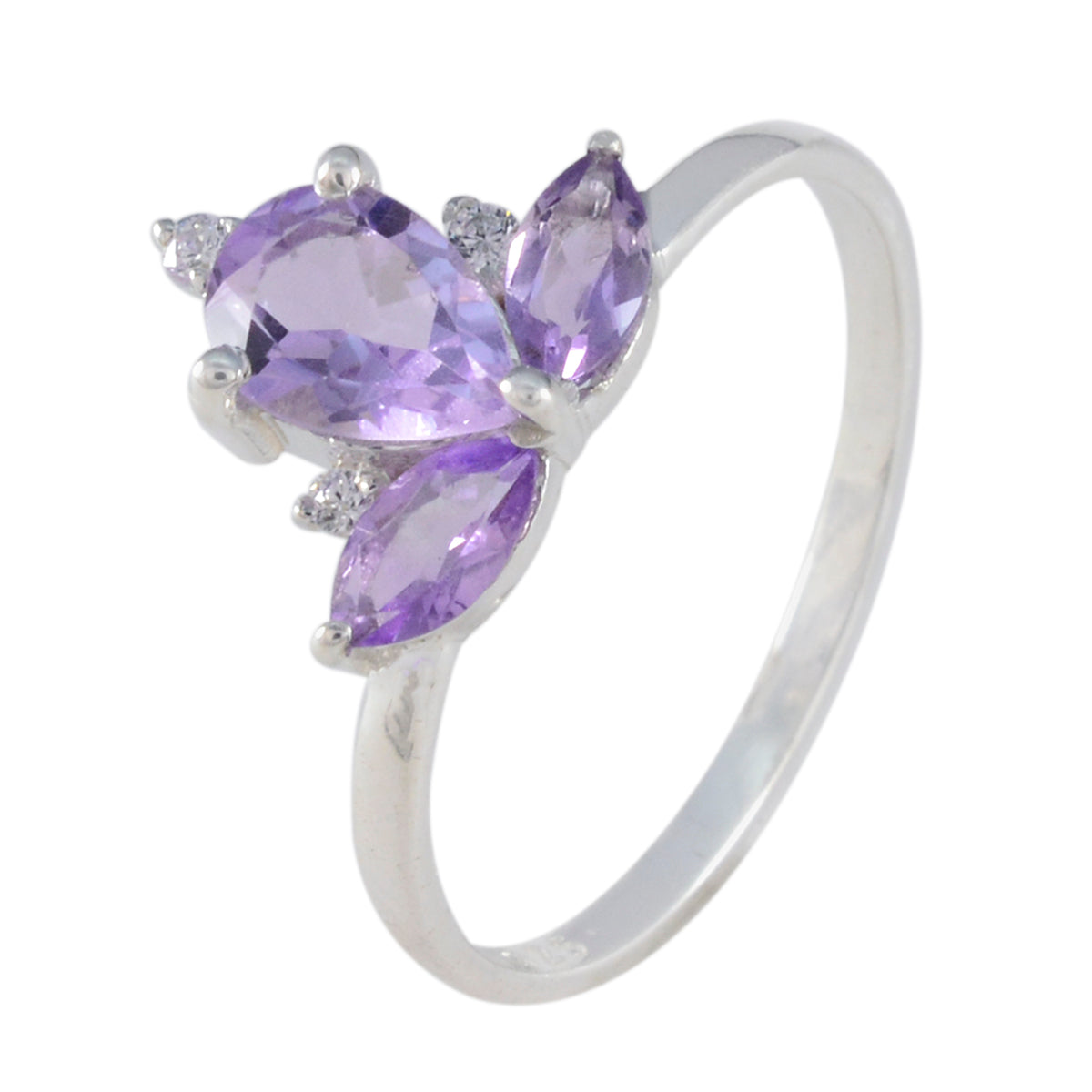 Amethyst Trilogy Turkish 925 Sterling Silver Purple Gemstones Elegant  crown Ring Jewelry