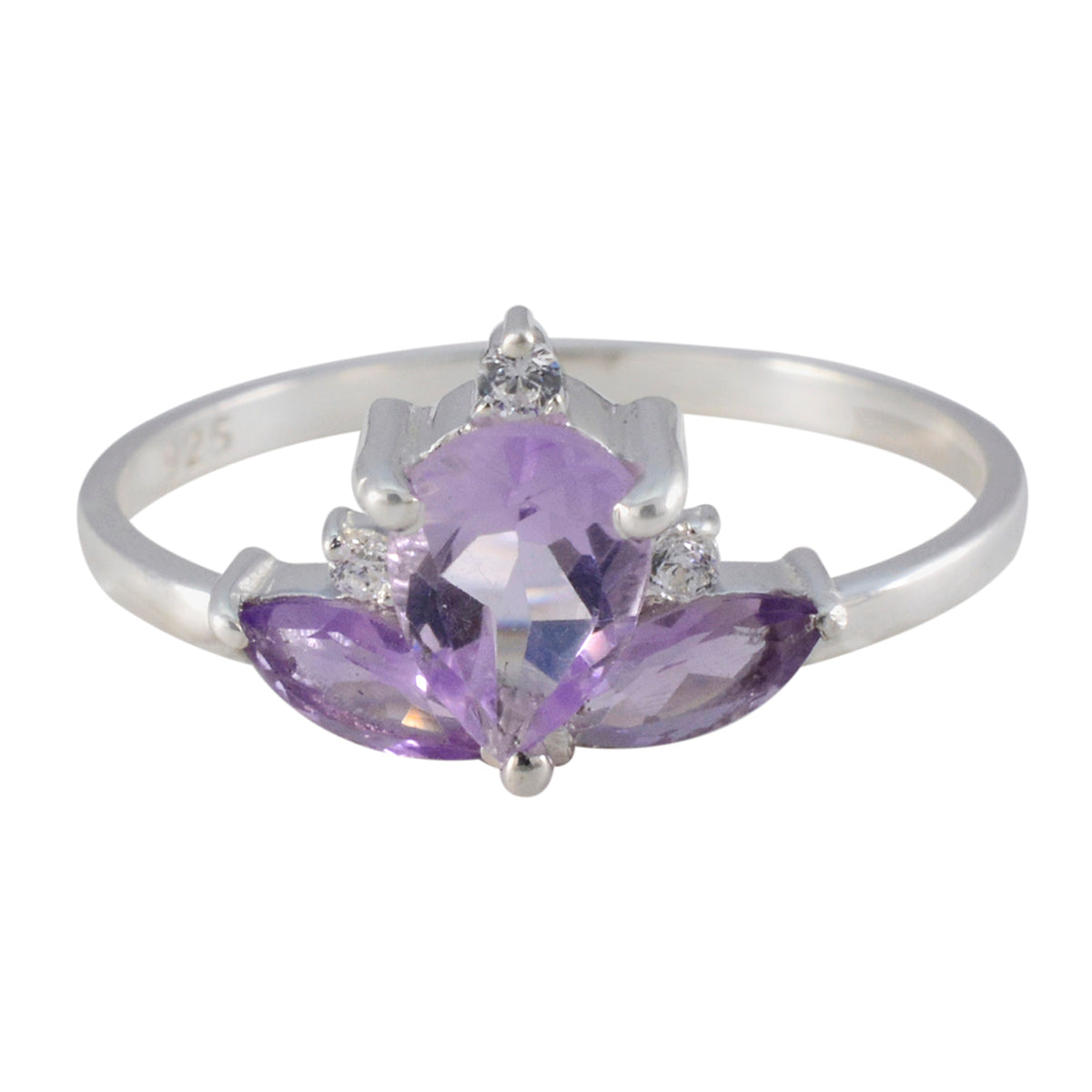 Amethyst Trilogy Turkish 925 Sterling Silver Purple Gemstones Elegant  crown Ring Jewelry