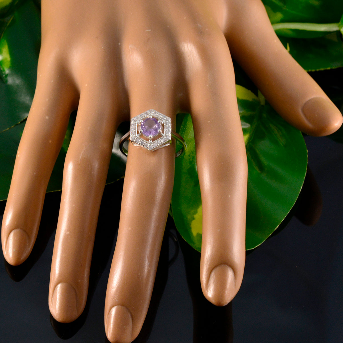 Amethyst Halo American Silver Purple Gemstones Dainty Feminine Ring Jewelry