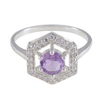 Amethyst Halo American Silver Purple Gemstones Dainty Feminine Ring Jewelry