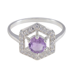 Amethyst Halo American Silver Purple Gemstones Dainty Feminine Ring Jewelry