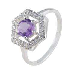 Amethyst Halo American Silver Purple Gemstones Dainty Feminine Ring Jewelry
