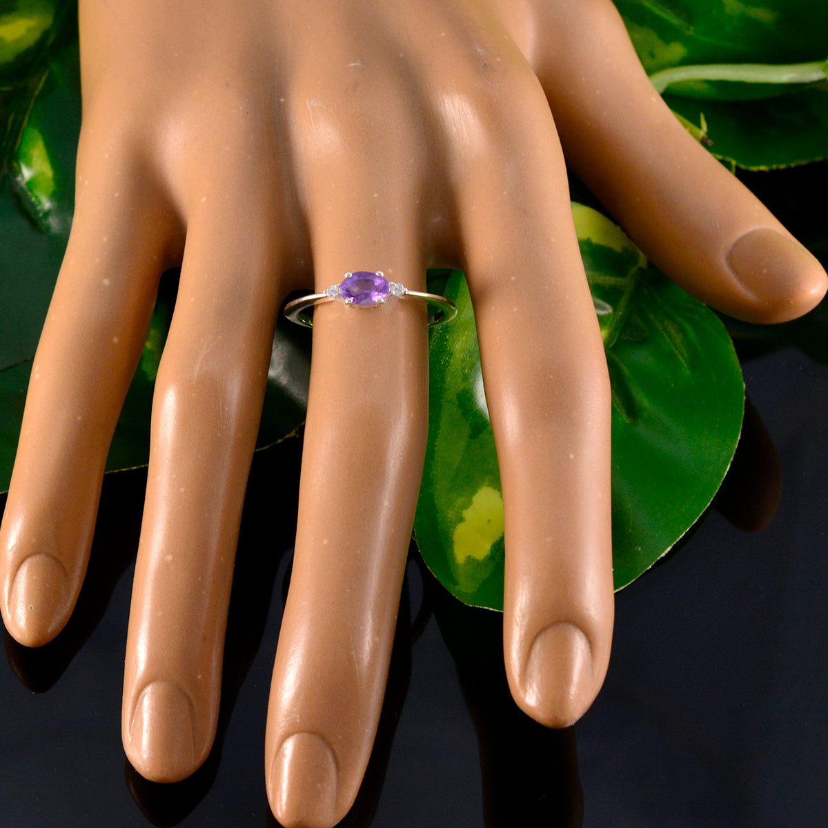 Amethyst Halo Japanese 925 Silver Purple Gemstone Elegant  Glamorous Ring Jewelry