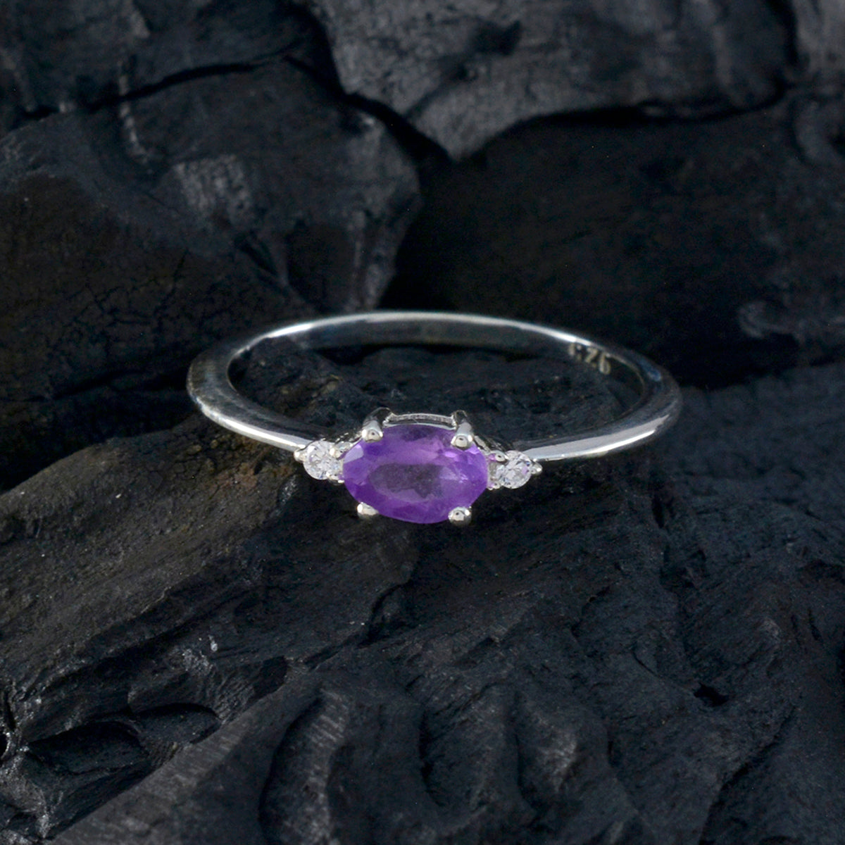 Amethyst Halo Japanese 925 Silver Purple Gemstone Elegant  Glamorous Ring Jewelry