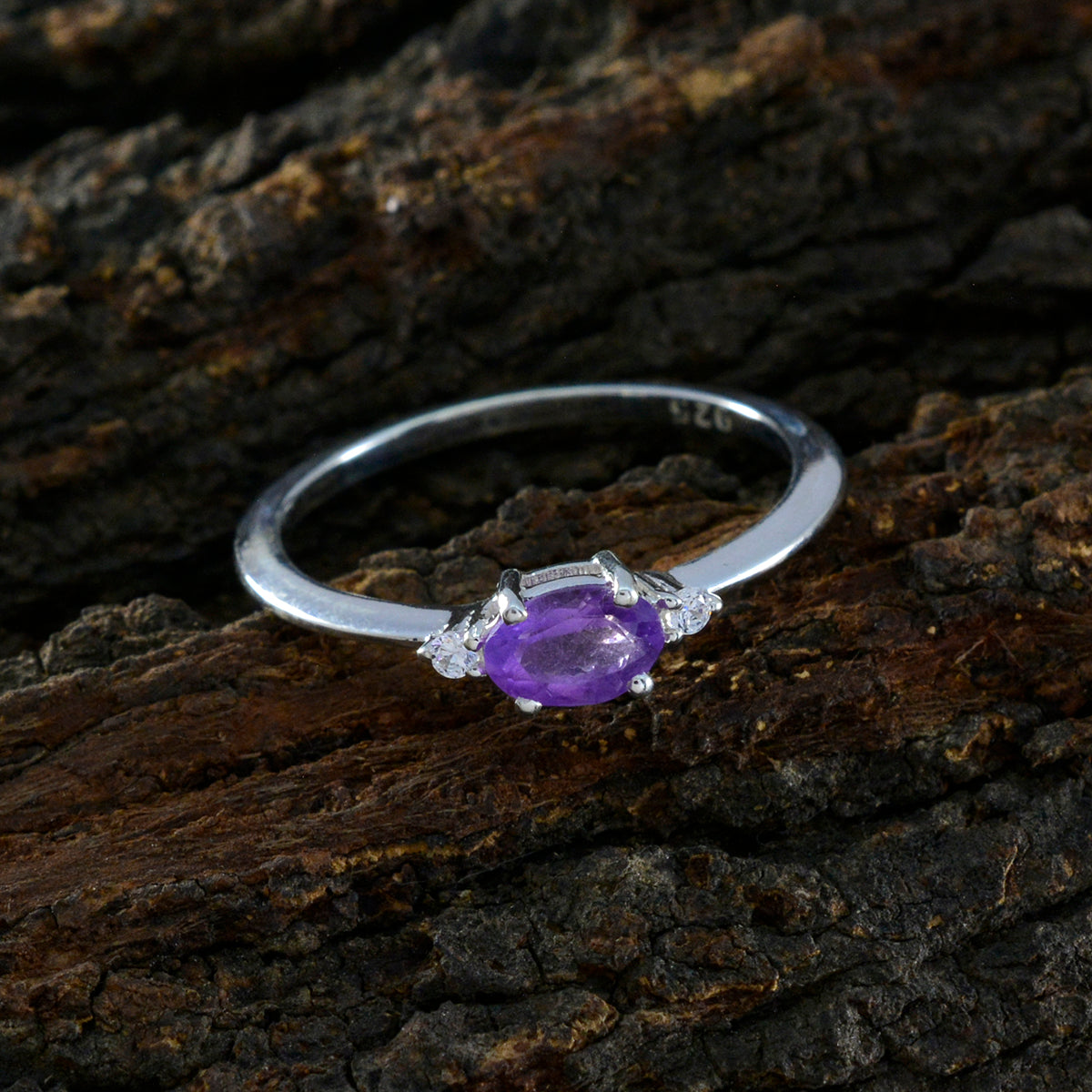 Amethyst Halo Japanese 925 Silver Purple Gemstone Elegant  Glamorous Ring Jewelry