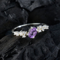 Amethyst Halo American 925 Sterling Silver Purple Gems Elegant  Modern Ring Jewelry