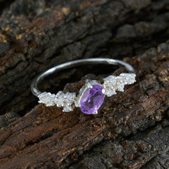 Amethyst Halo American 925 Sterling Silver Purple Gems Elegant  Modern Ring Jewelry