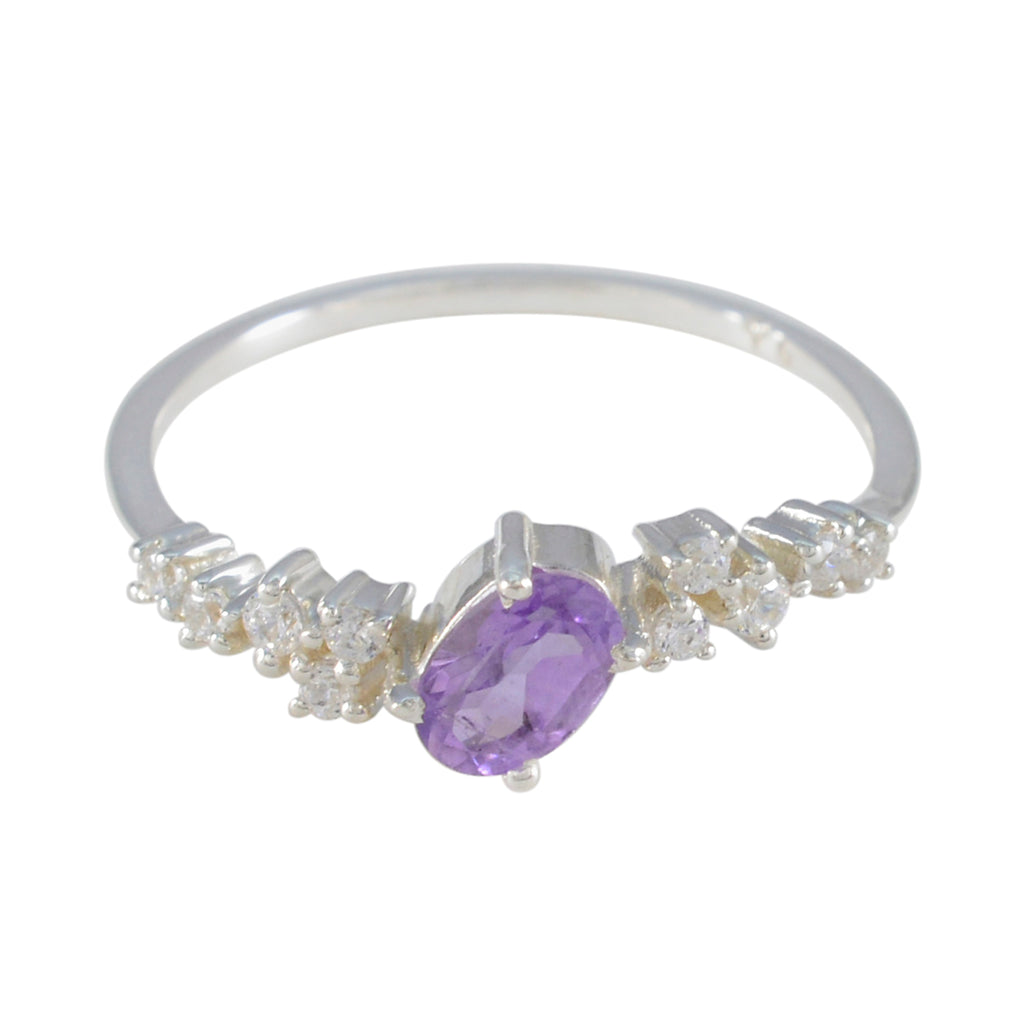 Amethyst Halo American 925 Sterling Silver Purple Gems Elegant  Modern Ring Jewelry