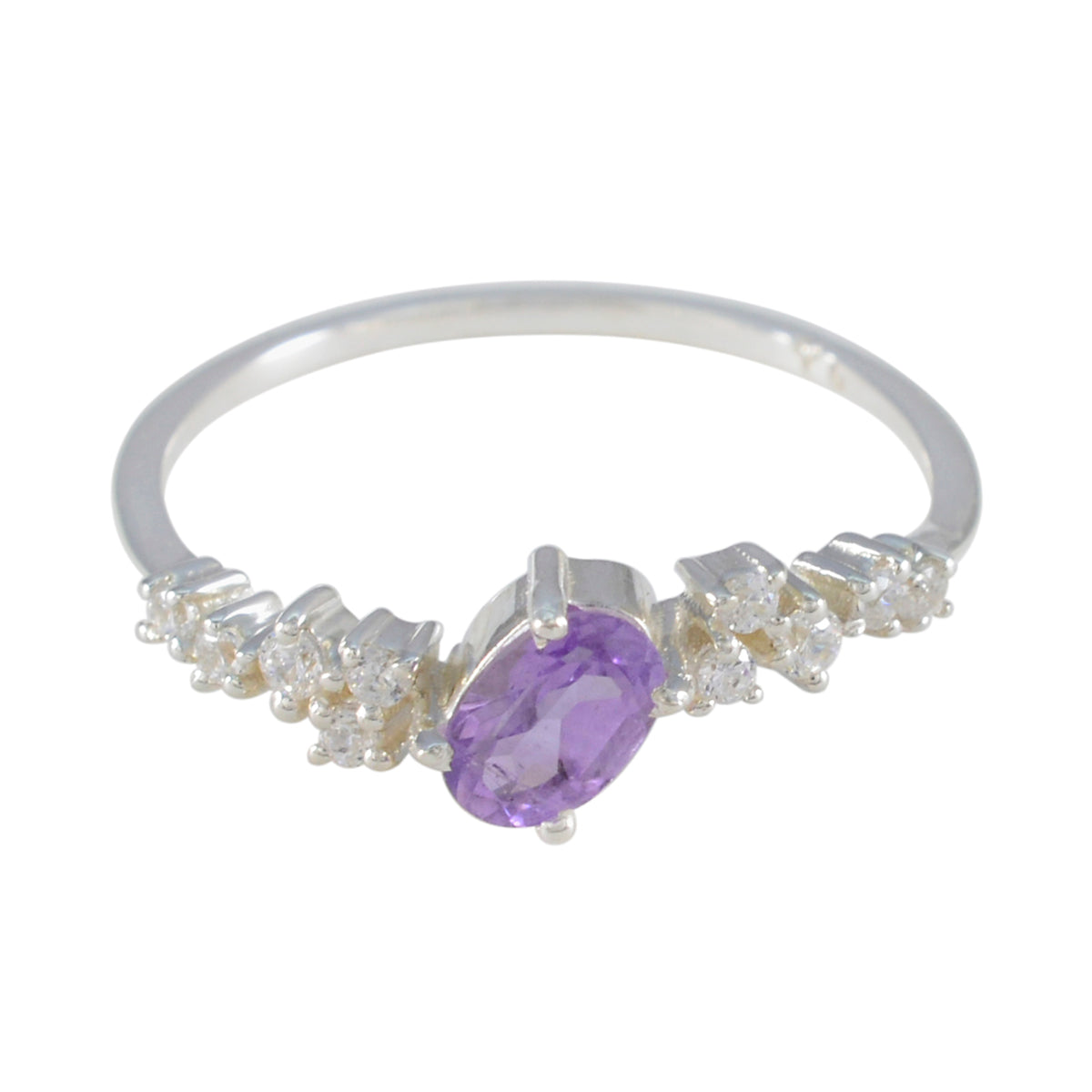 Amethyst Halo American 925 Sterling Silver Purple Gems Elegant  Modern Ring Jewelry