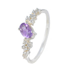 Amethyst Halo American 925 Sterling Silver Purple Gems Elegant  Modern Ring Jewelry