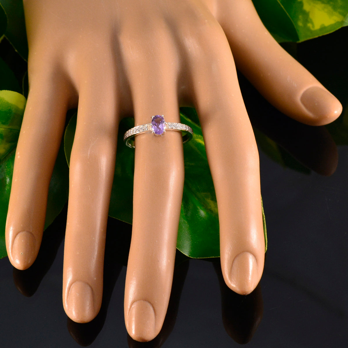 Amethyst Halo American 92.5 Silver Purple Gemstone Delicate Romantic Ring Jewelry