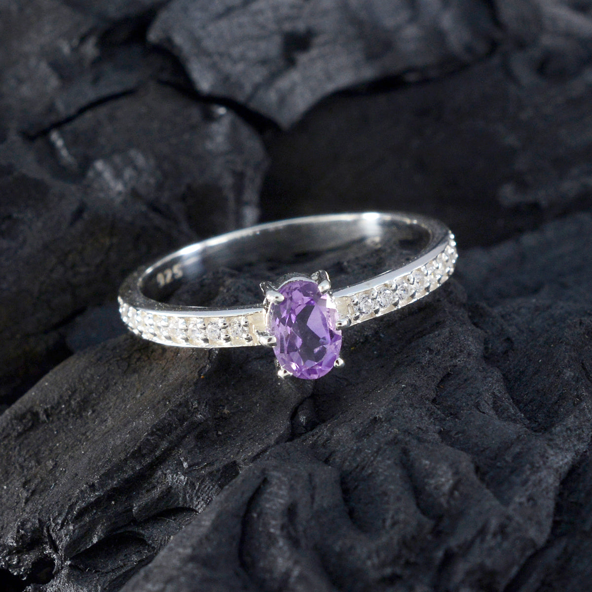 Amethyst Halo American 92.5 Silver Purple Gemstone Delicate Romantic Ring Jewelry