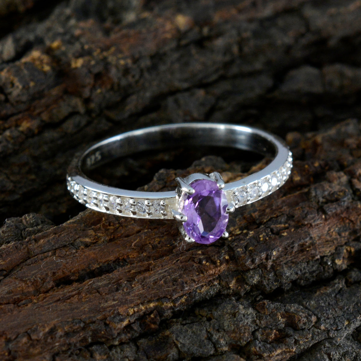 Amethyst Halo American 92.5 Silver Purple Gemstone Delicate Romantic Ring Jewelry