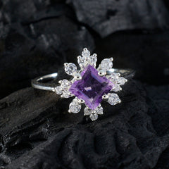 Amethyst Halo Japanisches Sterling Silber Lila Edelsteine Zarter zeitgenössischer Ringschmuck
