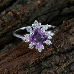 Amethyst Halo Japanisches Sterling Silber Lila Edelsteine Zarter zeitgenössischer Ringschmuck