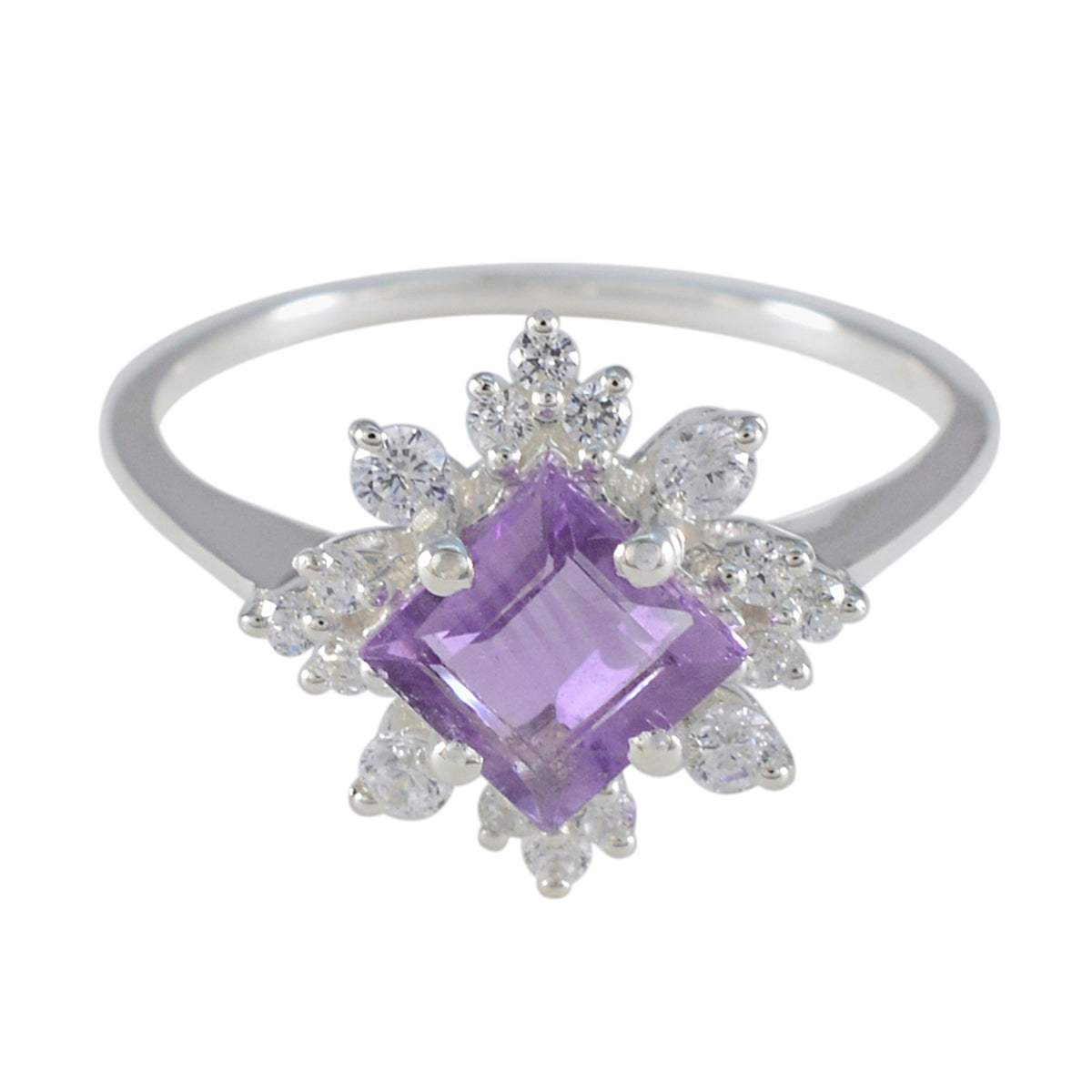 Amethyst Halo Japanese Sterling Silver Purple Gemstones Delicate Contemporary Ring Jewellery メイン画像