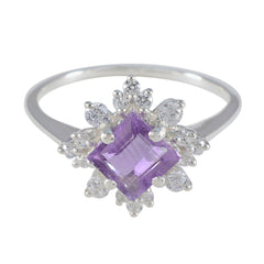 Amethyst Halo Japanisches Sterling Silber Lila Edelsteine Zarter zeitgenössischer Ringschmuck