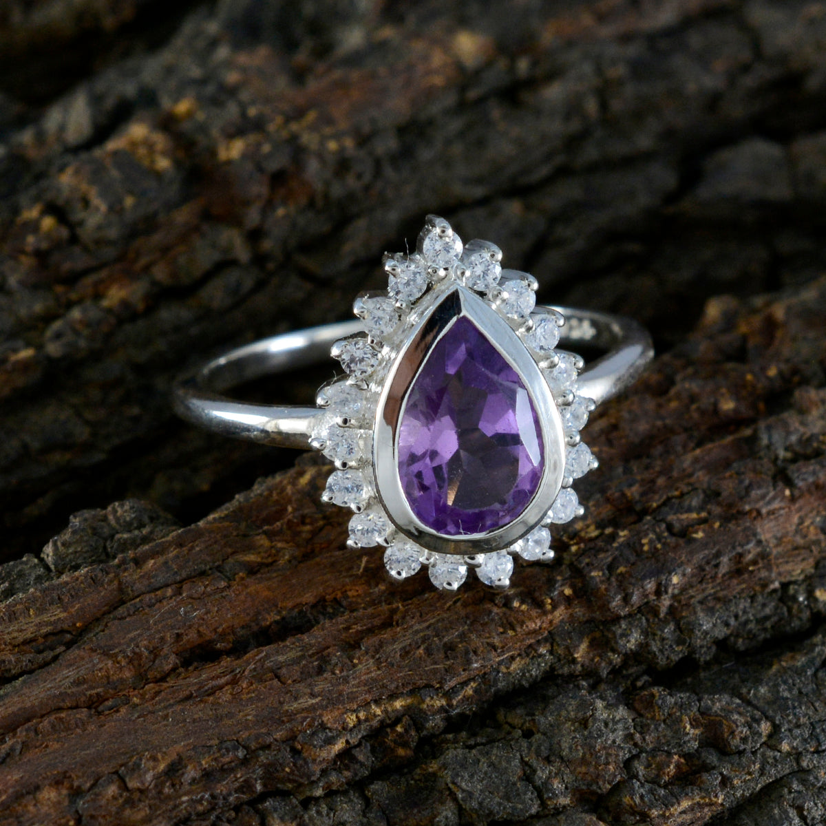 Amethyst Halo American 92.5 Silver Purple Gemstone Whisper thin Glamorous Ring Jewellery