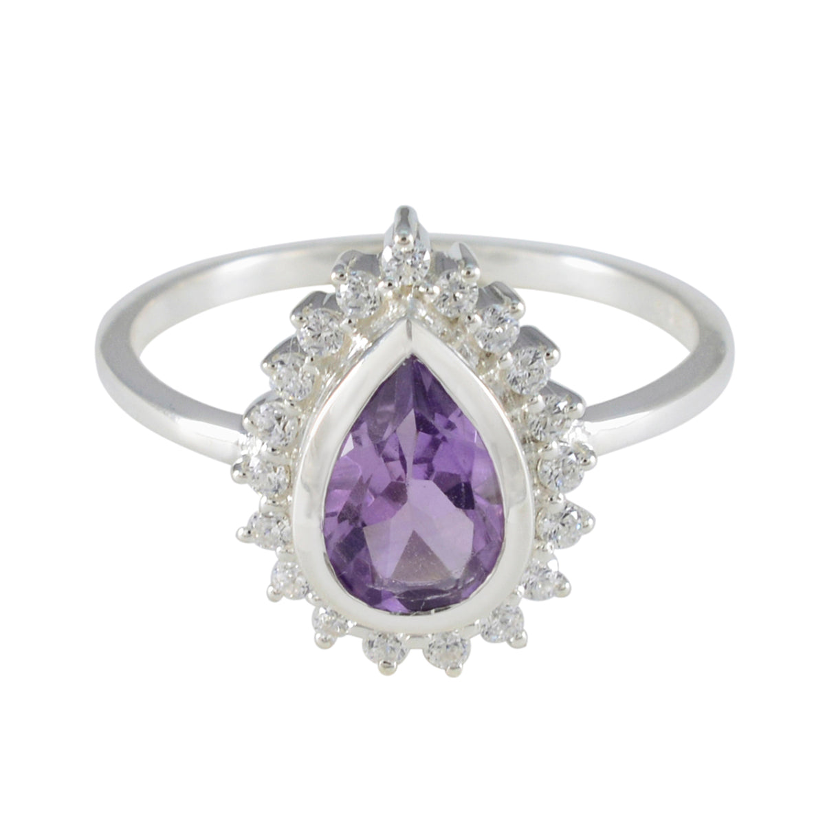 Amethyst Halo American 92.5 Silver Purple Gemstone Whisper thin Glamorous Ring Jewellery