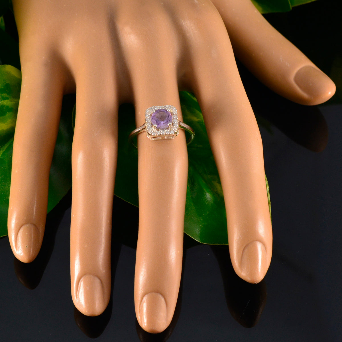 Amethyst Halo American 925 Silver Purple Gemstones Delicate Contemporary Ring Jewellery