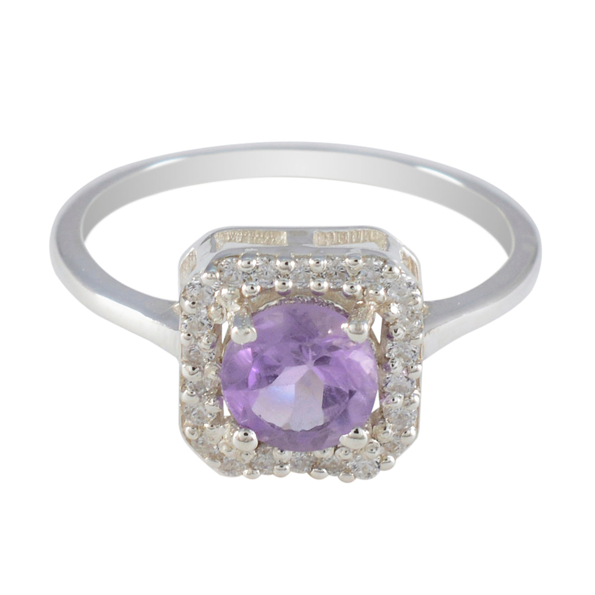 Amethyst Halo American 925 Silver Purple Gemstones Delicate Contemporary Ring Jewellery