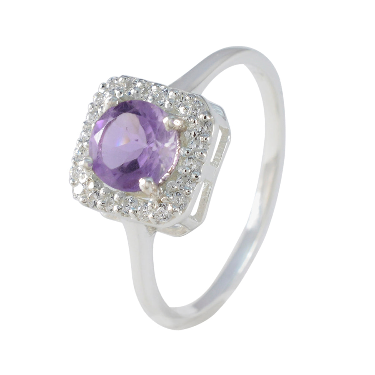 Amethyst Halo American 925 Silver Purple Gemstones Delicate Contemporary Ring Jewellery